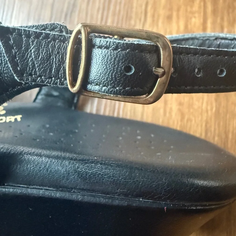 SAS Caress Cross Strap Wedge Sandal Black Leather Womens 7.5M Comfort Support - Picture 8 of 9